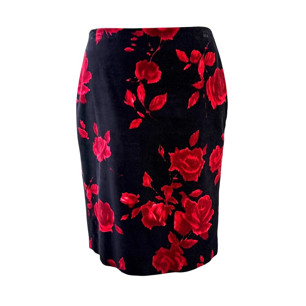 Talbots Rose Velvet Pencil Skirt Romantic Gothic Floral Black Red Vampy Size 4P